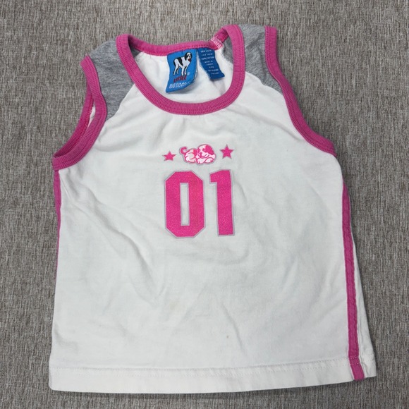 Little Big Dogs Other - Little Big Dogs Girls White Pink Glitter 01 Puppy Tank Top Ringer Tee Size 6 6X